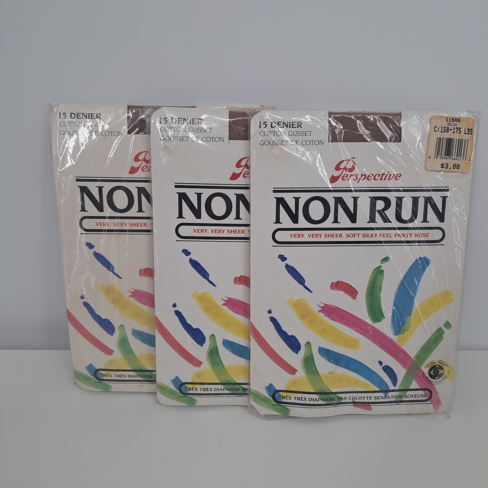 VTG Perspective Non Run Pantyhose Lot of 3 15 Denier Beige Size C Retro Sheer